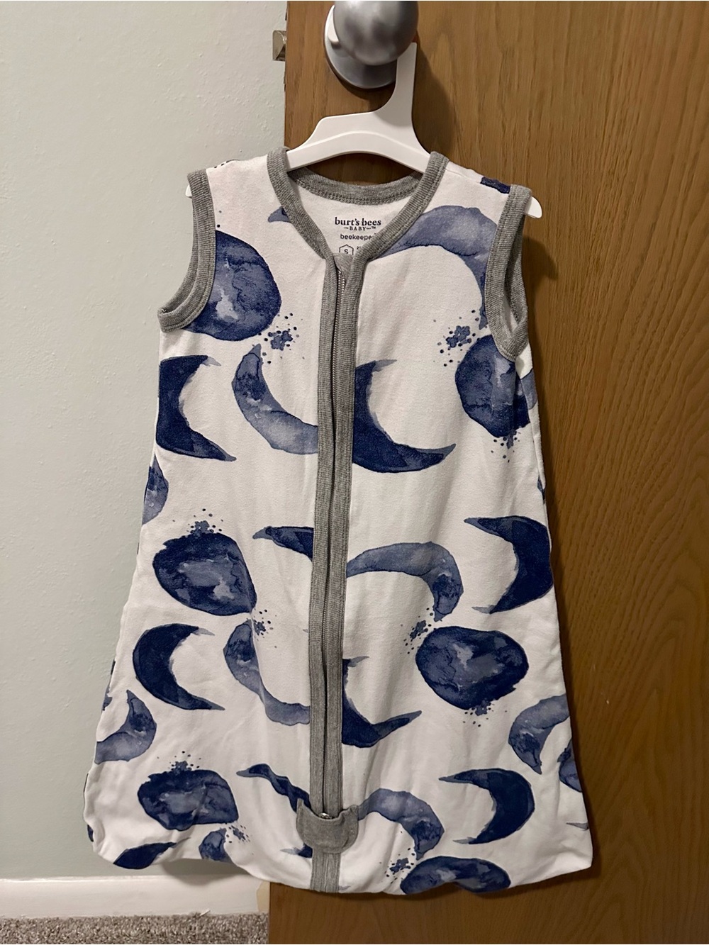 Burt's Bees Baby White Sleep Sack with Navy Moon Print